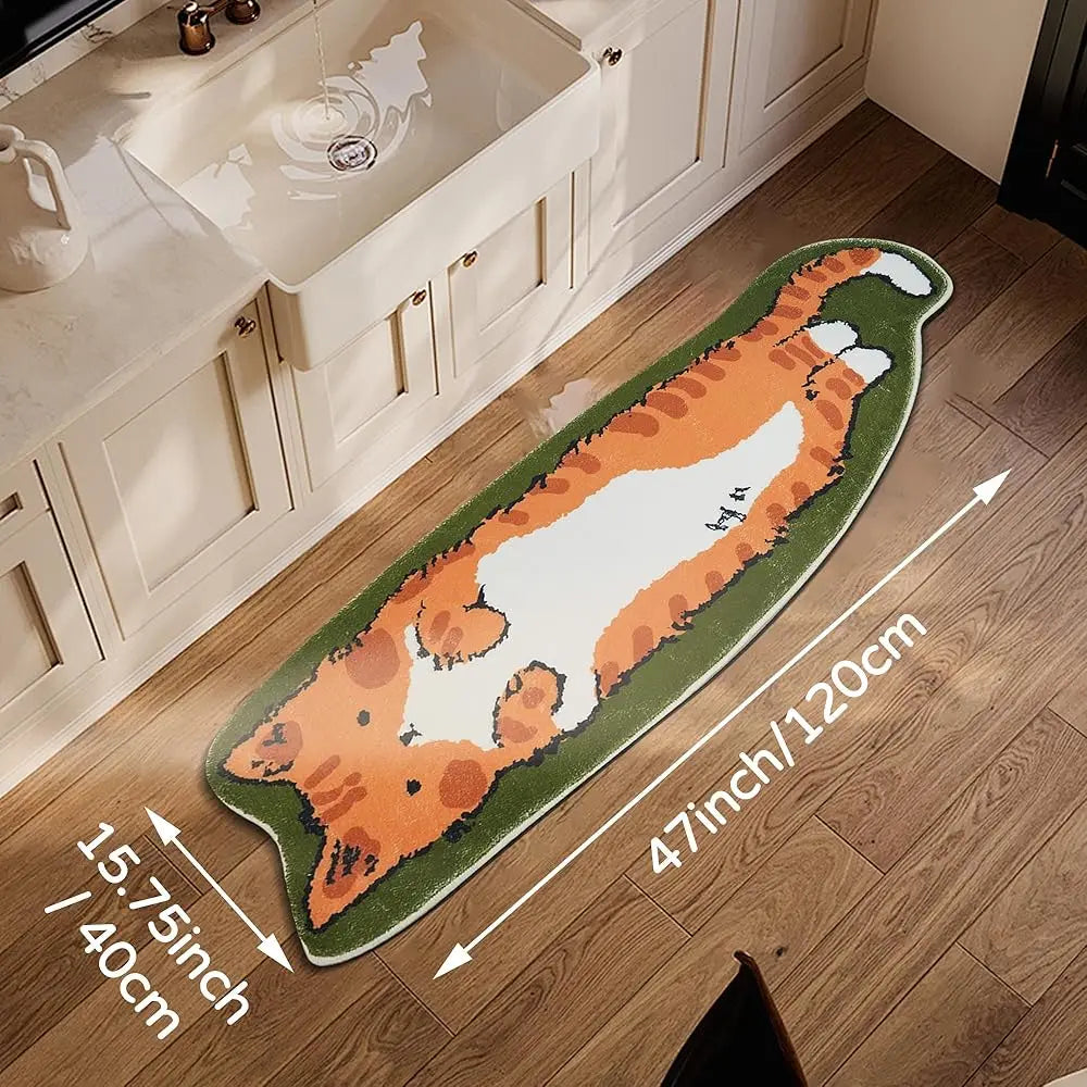Washable Cat Rug 1.3 By 3.9 Ft Irregular Cartoon Rug Bedroom