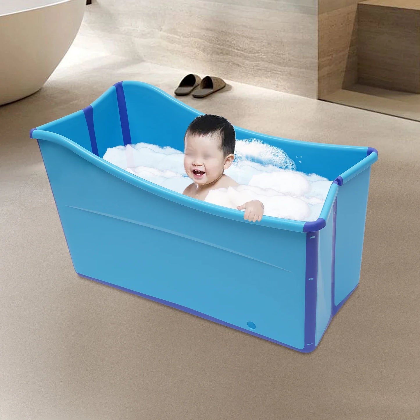 Oversized Foldable Bath Tub Portable Spa Sauna Bath Rectangle Bucket Water Tub for Adults and Kids Blue