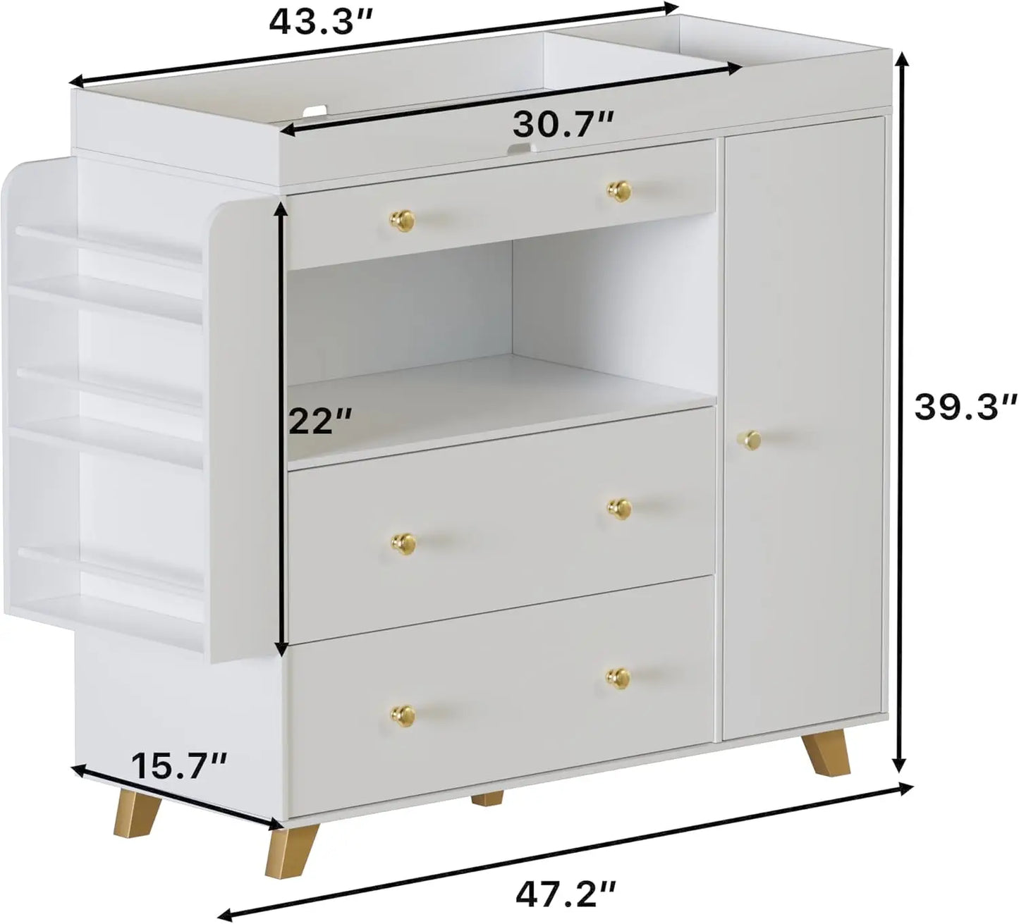 Nursery Dresser With Baby Changing Table 3 Drawers Shelves