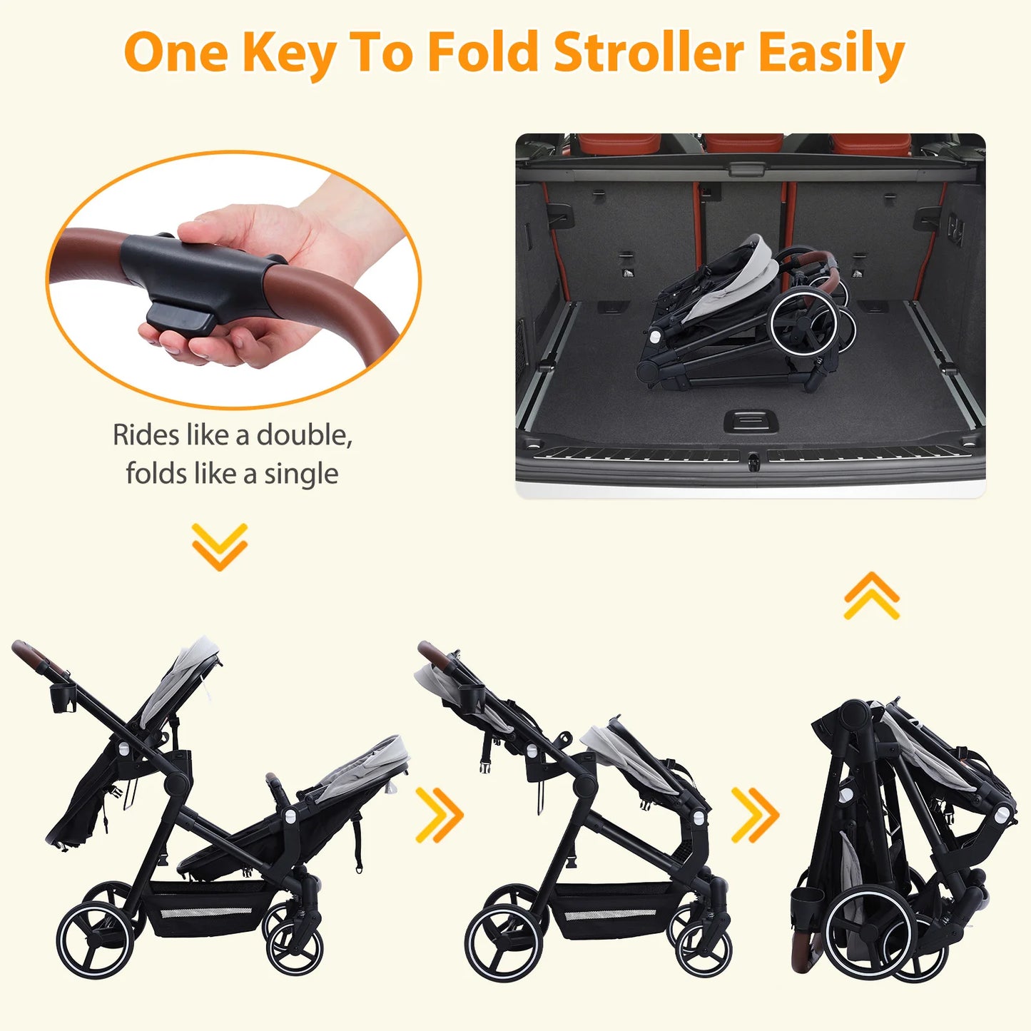 Double Tandem Stroller for Infants and Toddlers Non Foldable