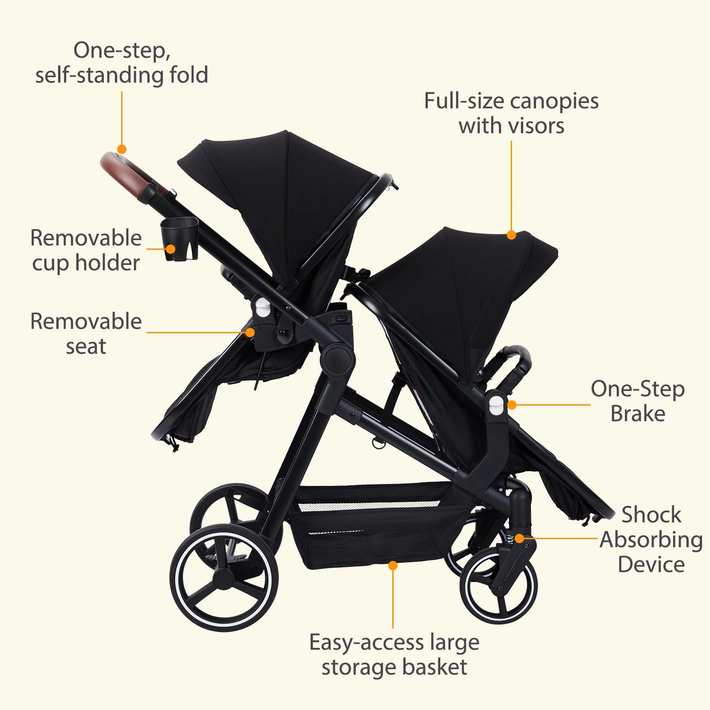 Double Tandem Stroller for Infants and Toddlers Non Foldable