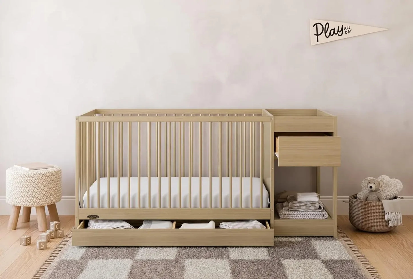 Teddi 5 In 1 Convertible Crib Changer With Drawer Driftwood