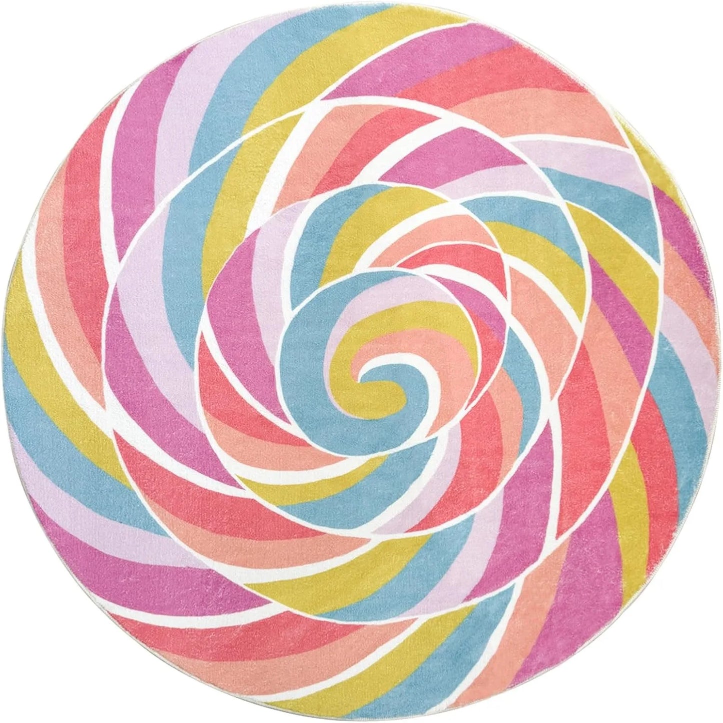Round Carpet Rainbow Lollipop Fluffy Rug for Living Room