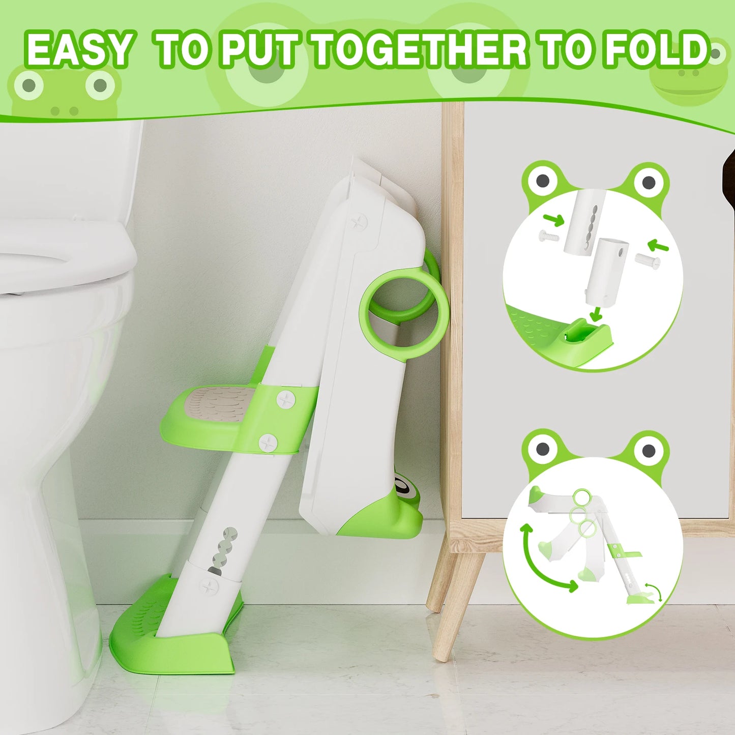 Children's Toilet Seat Step Stool with Folding Stand for Boys and Girls Anti-Slip Potty Training Ring