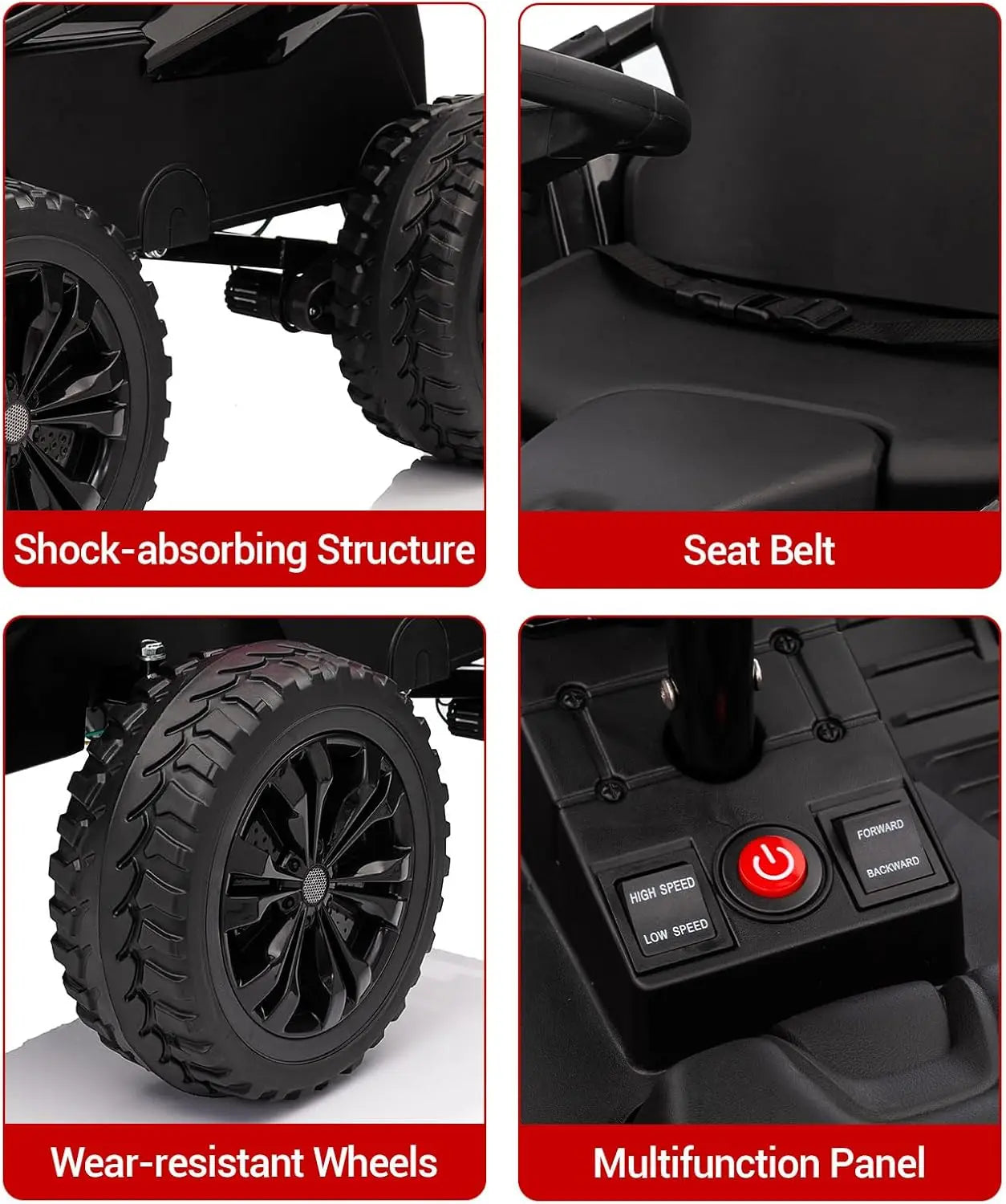24V Ride On Truck Car Electric UTV Car with Remote Control 4 Shock Absorbers Safety Belt 16 Inch Wide Seat Music 4WD Power
