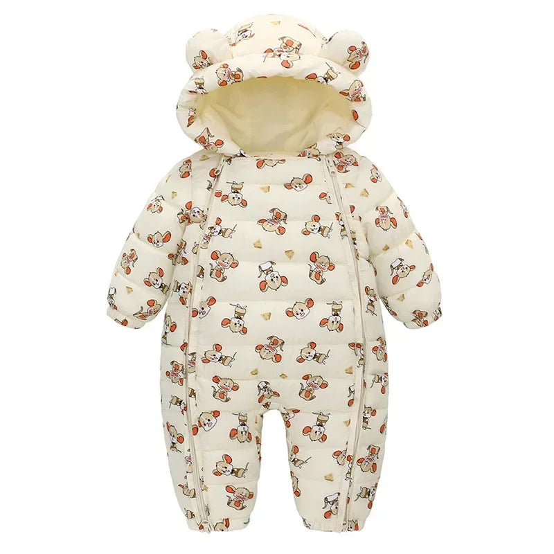 2025 Autumn Winter Hooded Velvet Warm Baby Snowsuit Rompers Unisex 0-5T