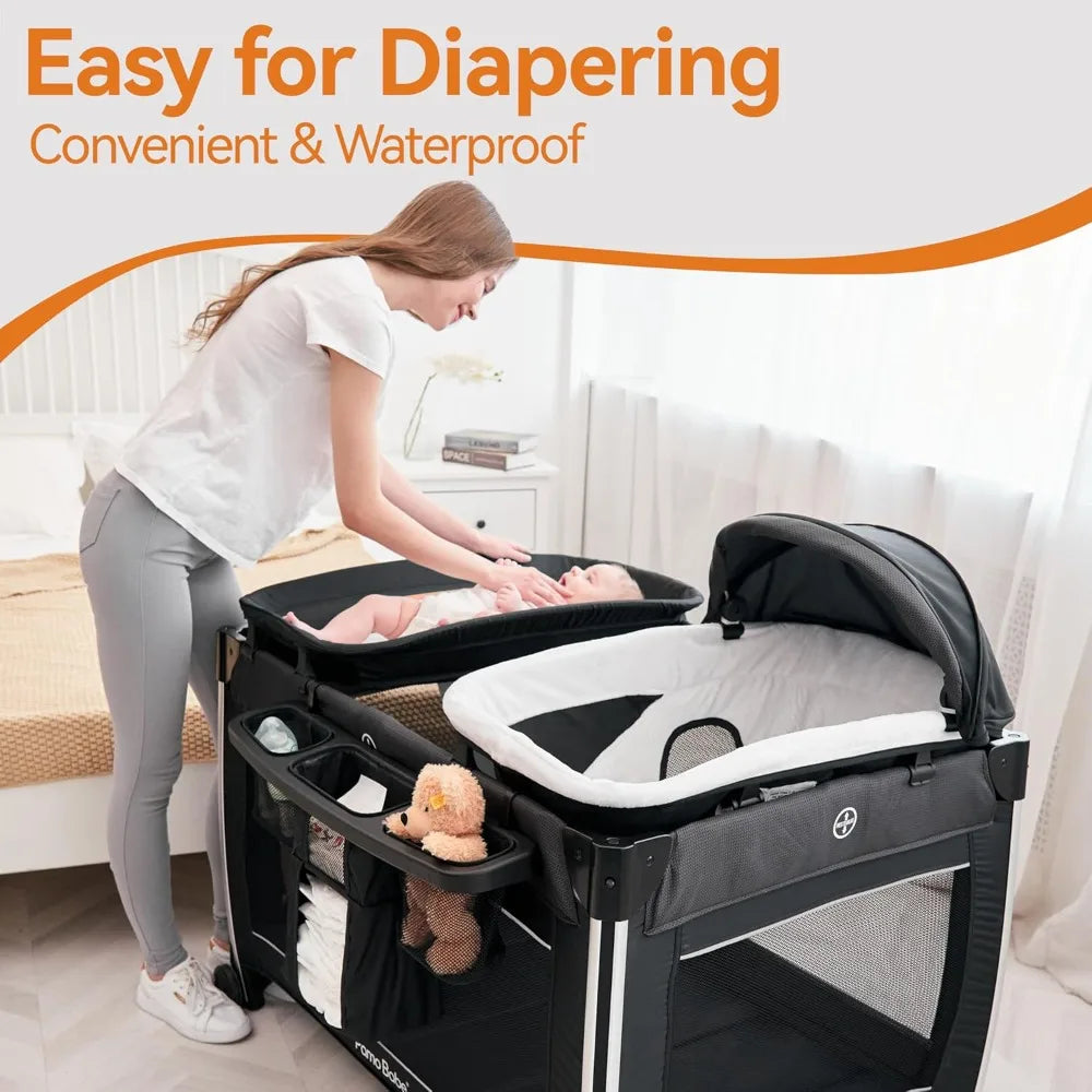 4 in 1 Baby Playard Bassinet Changing Table Portable Crib