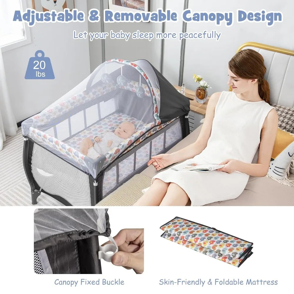 4 In 1 Pack And Play Baby Playard With Bassinet And Canopy