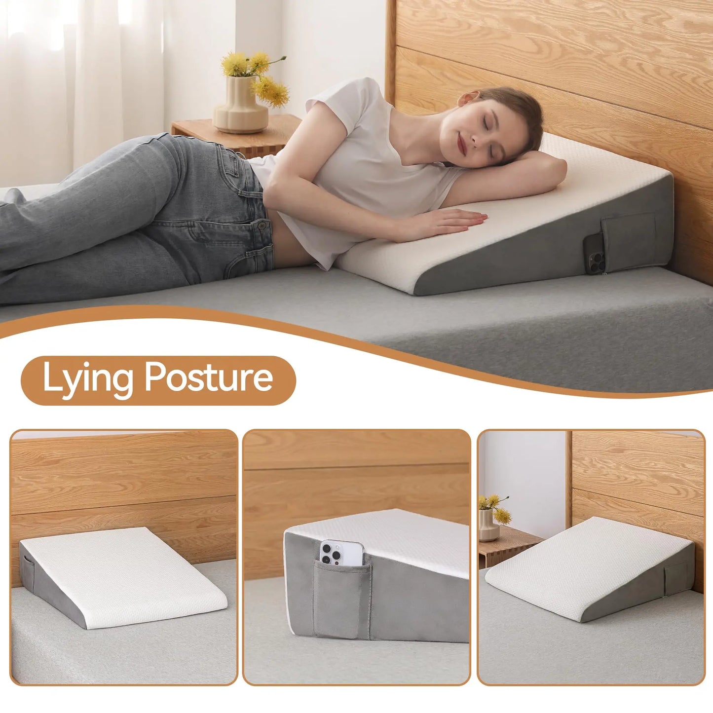 Hcore Memory Foam Bed Wedge Pillow Jacquard Cover Reflux