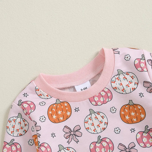 Infant Girls Halloween Pumpkin Patterned Top and Pants Set
