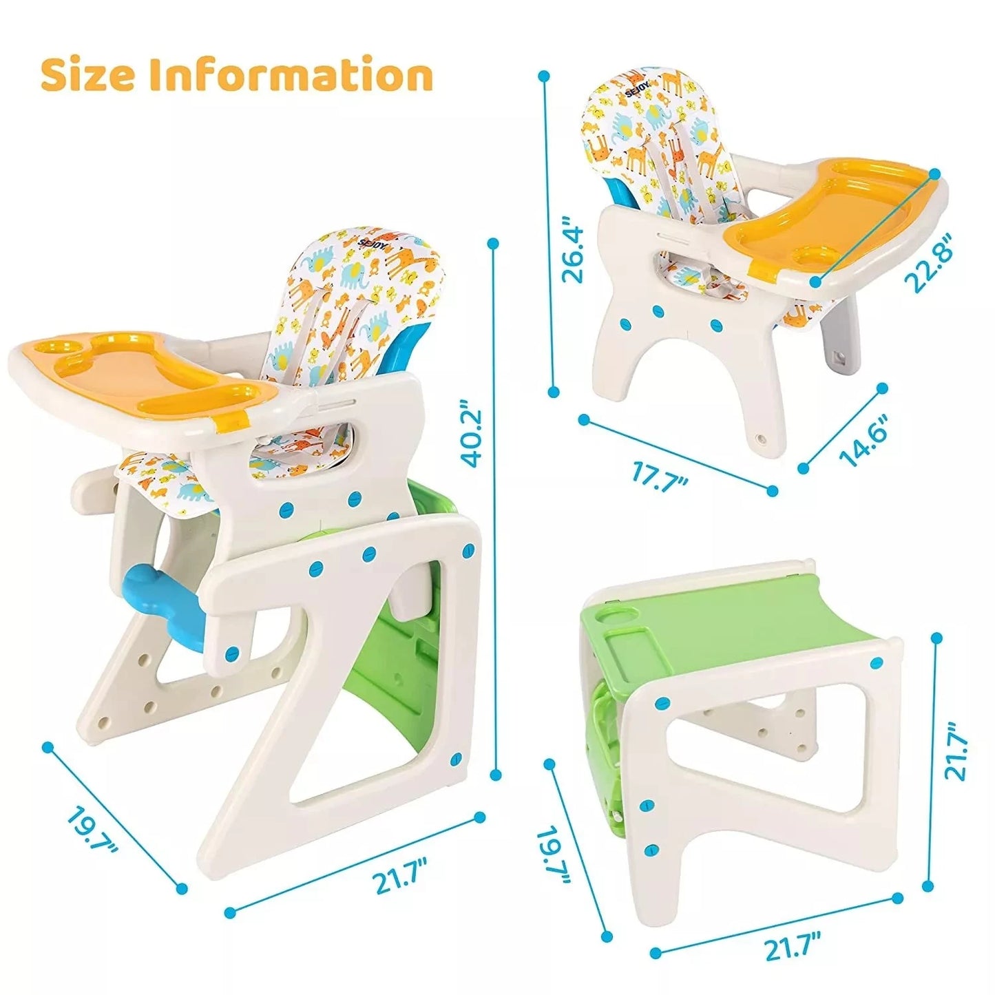 Sejoy High Chairs For Babies Toddlers 3 In 1 Adjustable Backrest Infant Feeding Chair