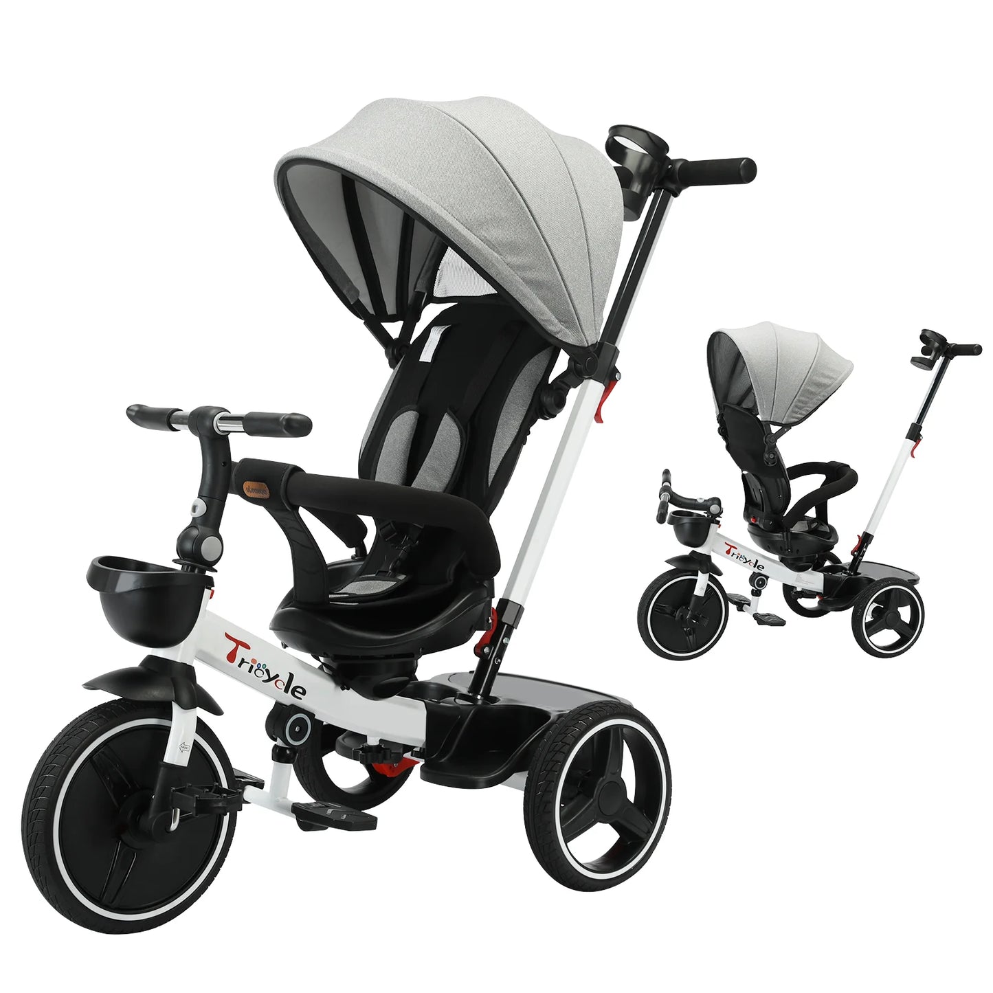 Baby Stroller Tricycle Ride Bike 5 In 1 Adjustable Canopy