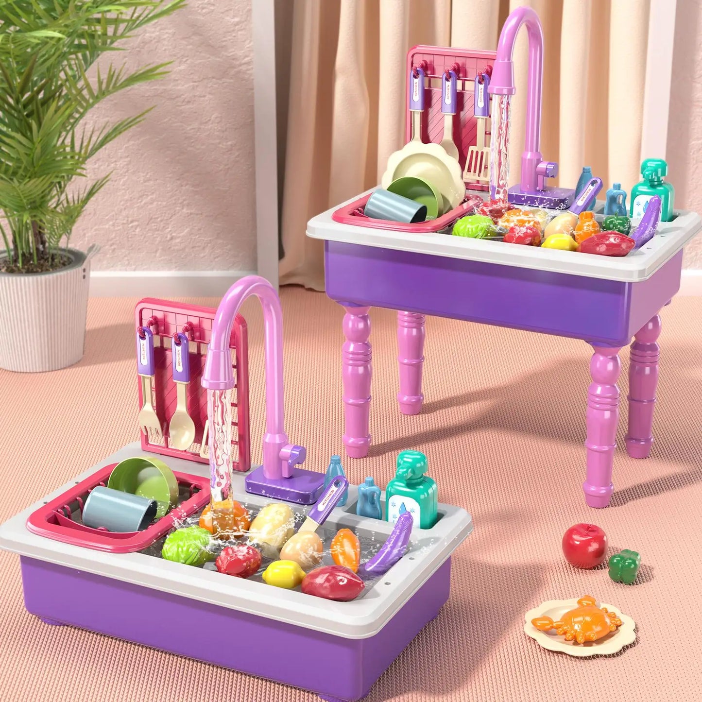 Play Kitchen Sink Toy with Running Water and Dishwasher Feature