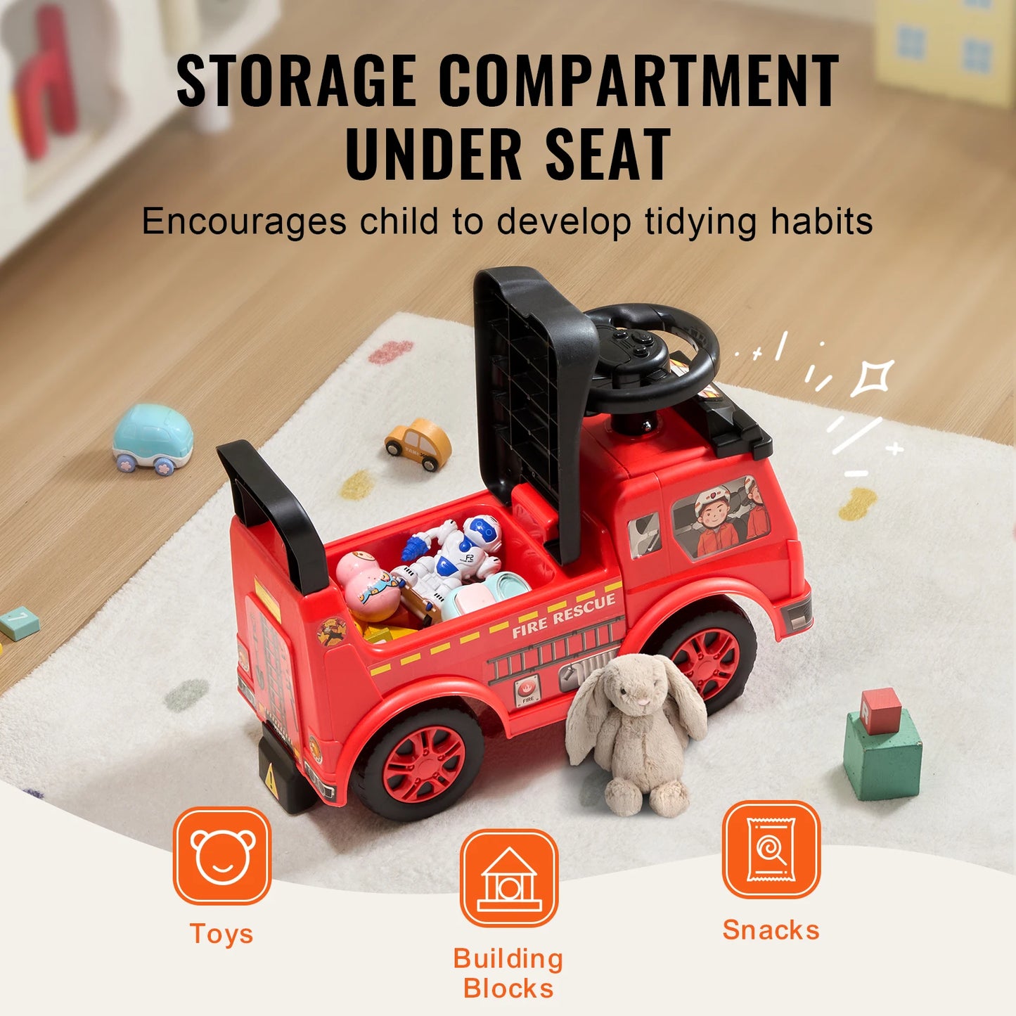 VEVOR Ride On Push Car for Kids with Music Steering Wheel and Under Seat Storage for Toddlers Ages 1 to 3