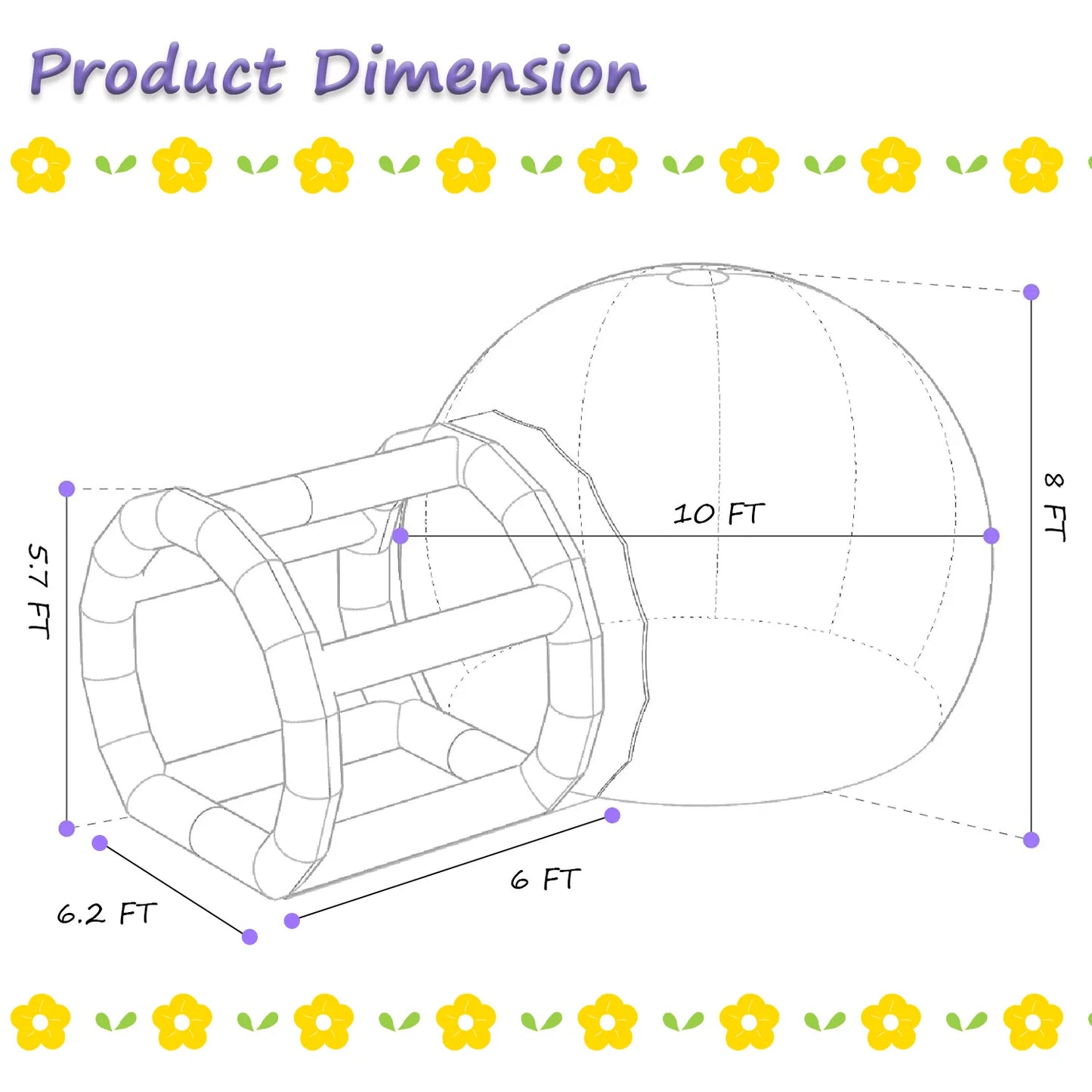 Inflatable 3M 10FT PVC Bubble House Toy for Children Outdoor Commercial Castle with 1100W Air Blower and 100 Balloons