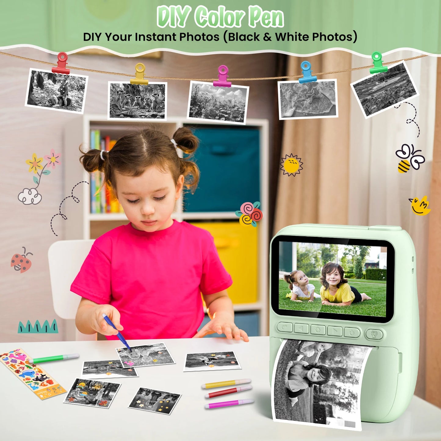 Gofunly Kids Instant Print Camera 3 Inch Mini Digital 1080P