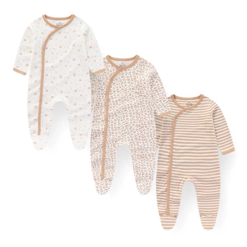 3 Pack Unisex Newborn Rompers Long Sleeve Winter Cotton