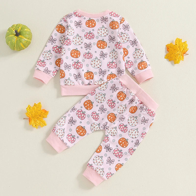 Infant Girls Halloween Pumpkin Patterned Top and Pants Set