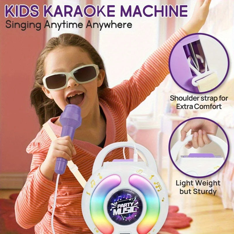Karaoke Machine with 2 Microphones Portable Karaoke Music Toy with Light Recording Voice Change Function for Kids