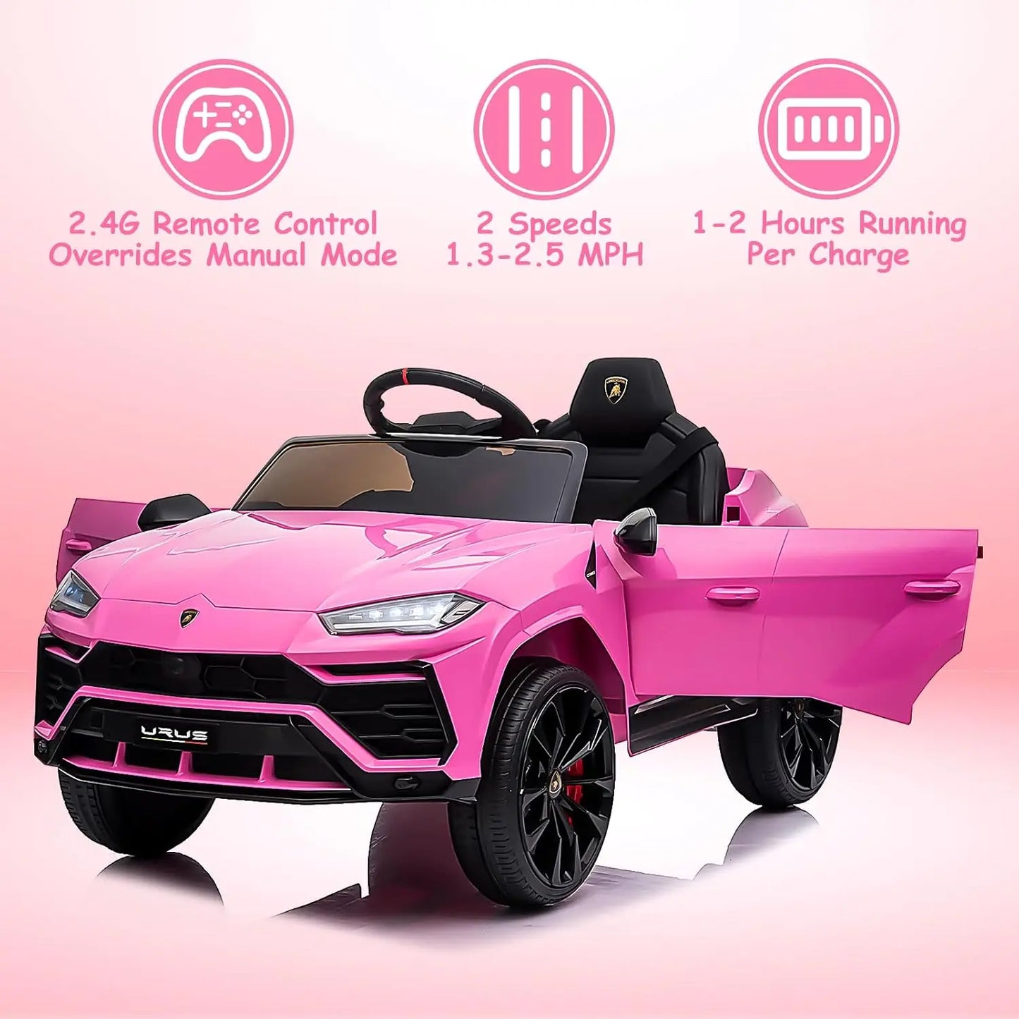 Electric Car for Kids 12V Licensed Ride On Car with Remote Control Max Speed 2.5Mph LED Lights Music Player Lockable Doors
