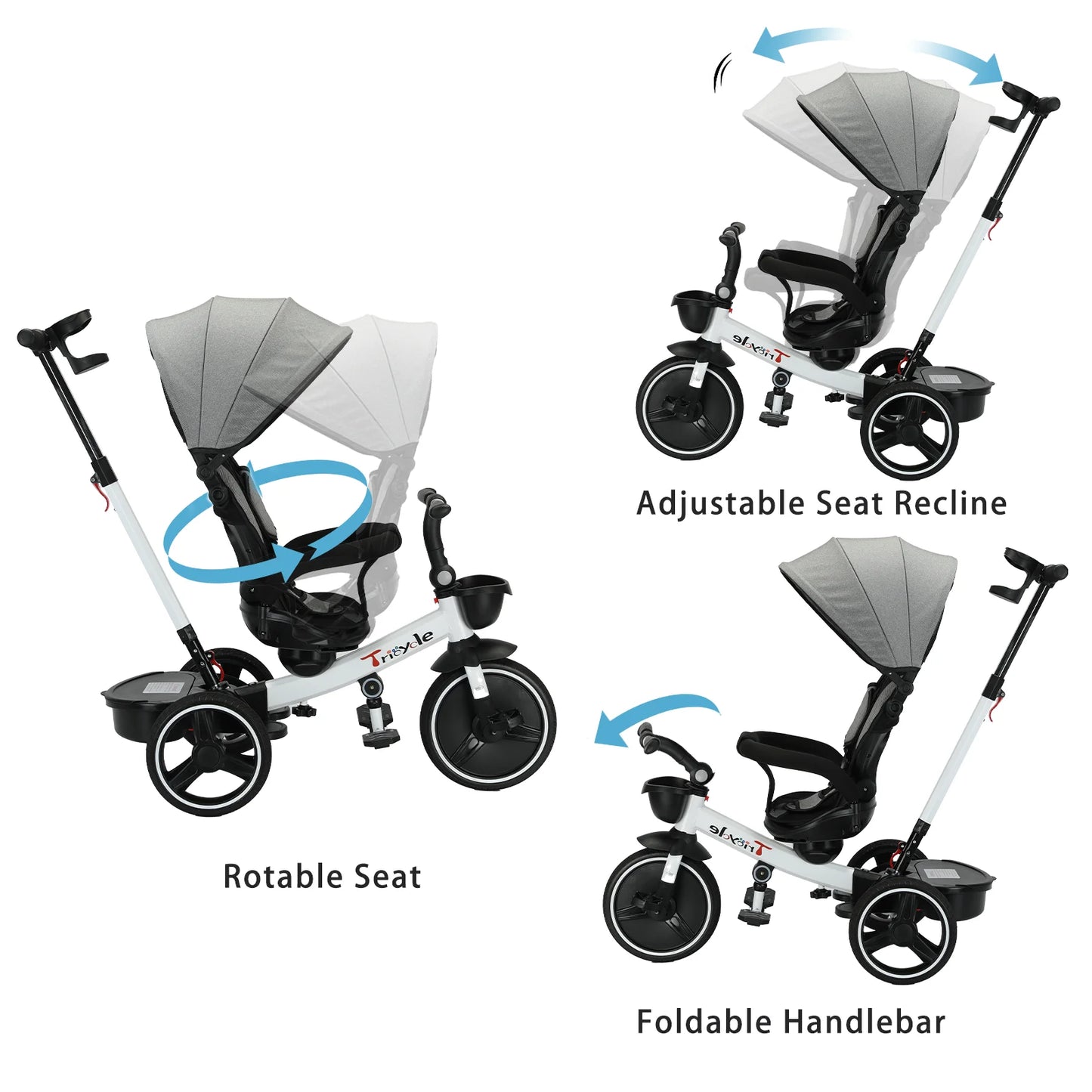 Baby Stroller Tricycle Ride Bike 5 In 1 Adjustable Canopy