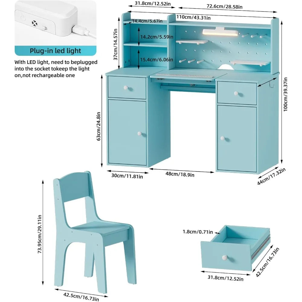 Kids Study Desk And Chair Set Wooden Table With Tilt Desktop
