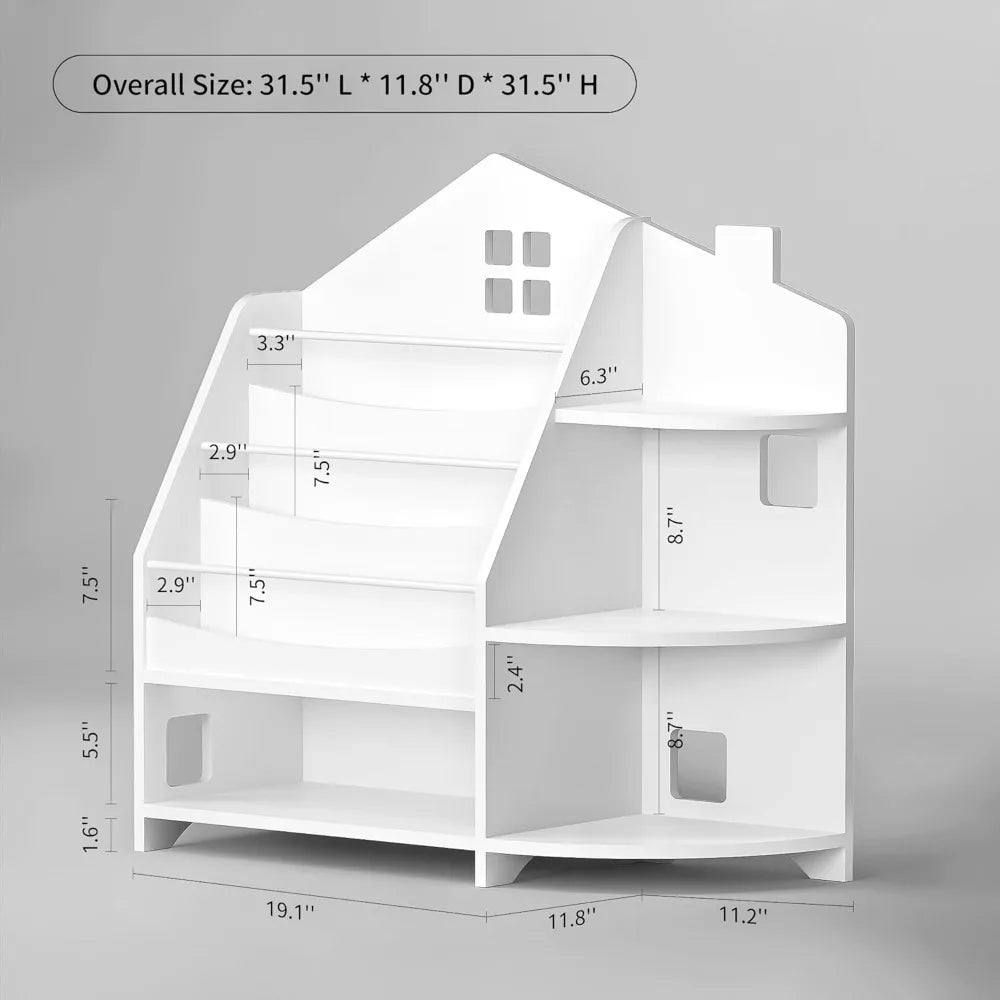 3 Tier Kids Bookshelf House Shape Montessori Storage