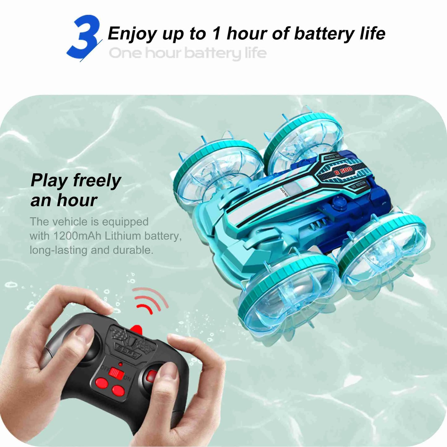 Remote Control Car Boat Gesture Sensing Waterproof Stunt 4WD All Terrain Beach Pool Toy with LED Lights for Boys