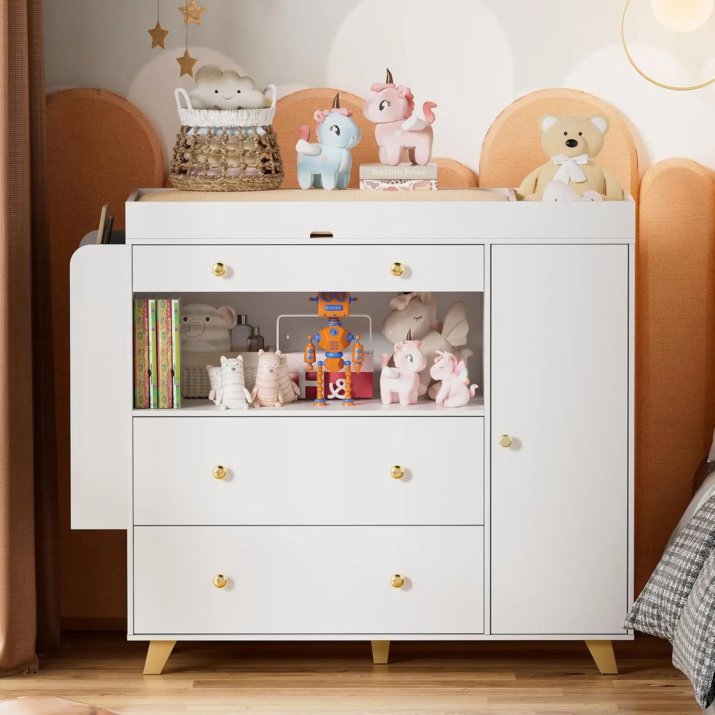 Nursery Dresser With Baby Changing Table 3 Drawers Shelves