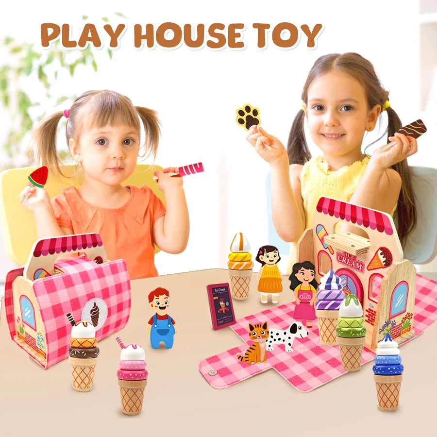 Wooden Ice Cream Toys Montessori Role Play Educational Shop