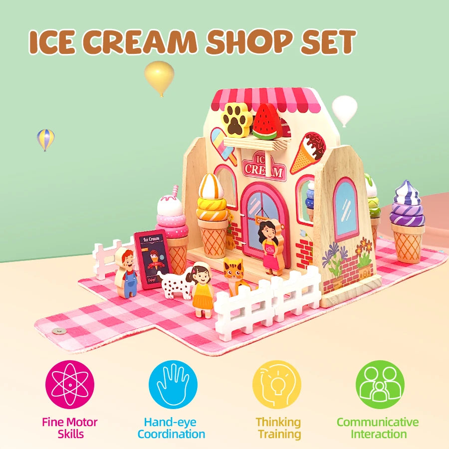Wooden Ice Cream Toys Montessori Role Play Educational Shop