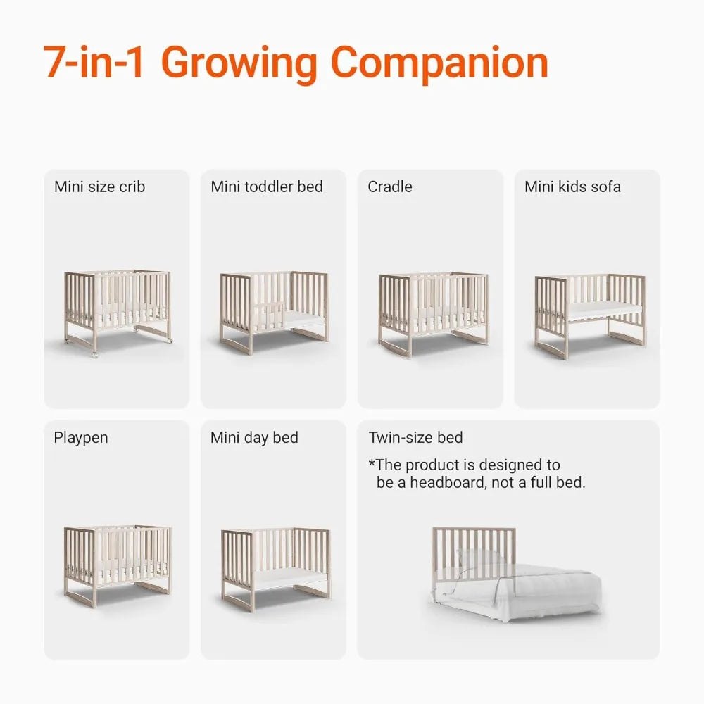 EvoNook 6 In 1 Convertible Mini Crib With Wheels Easy Build
