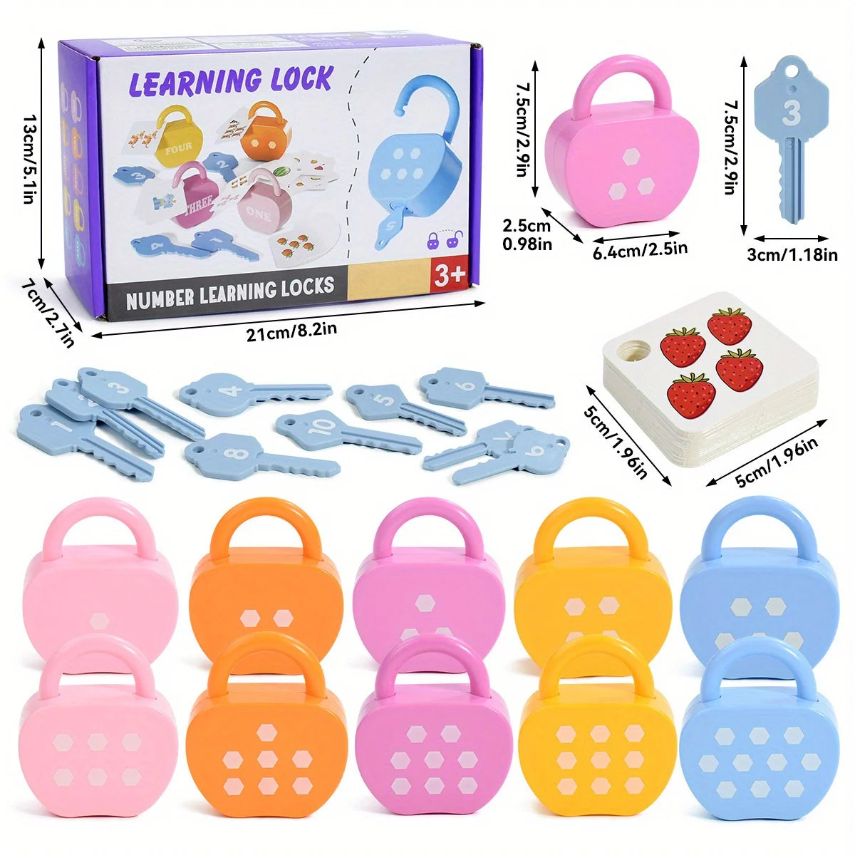 10 Apple Locks Keys Cards Matching Toys Learning Math Gift