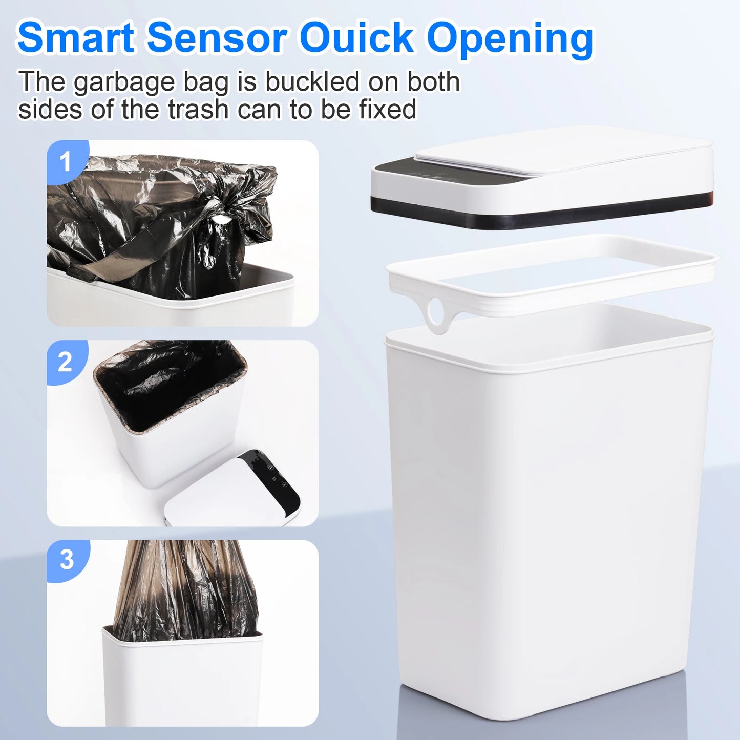 2 Pack 12L Touchless Motion Sensor Bathroom Trash Cans Slim Design with Lid for Bathroom Bedroom Living Room Office White