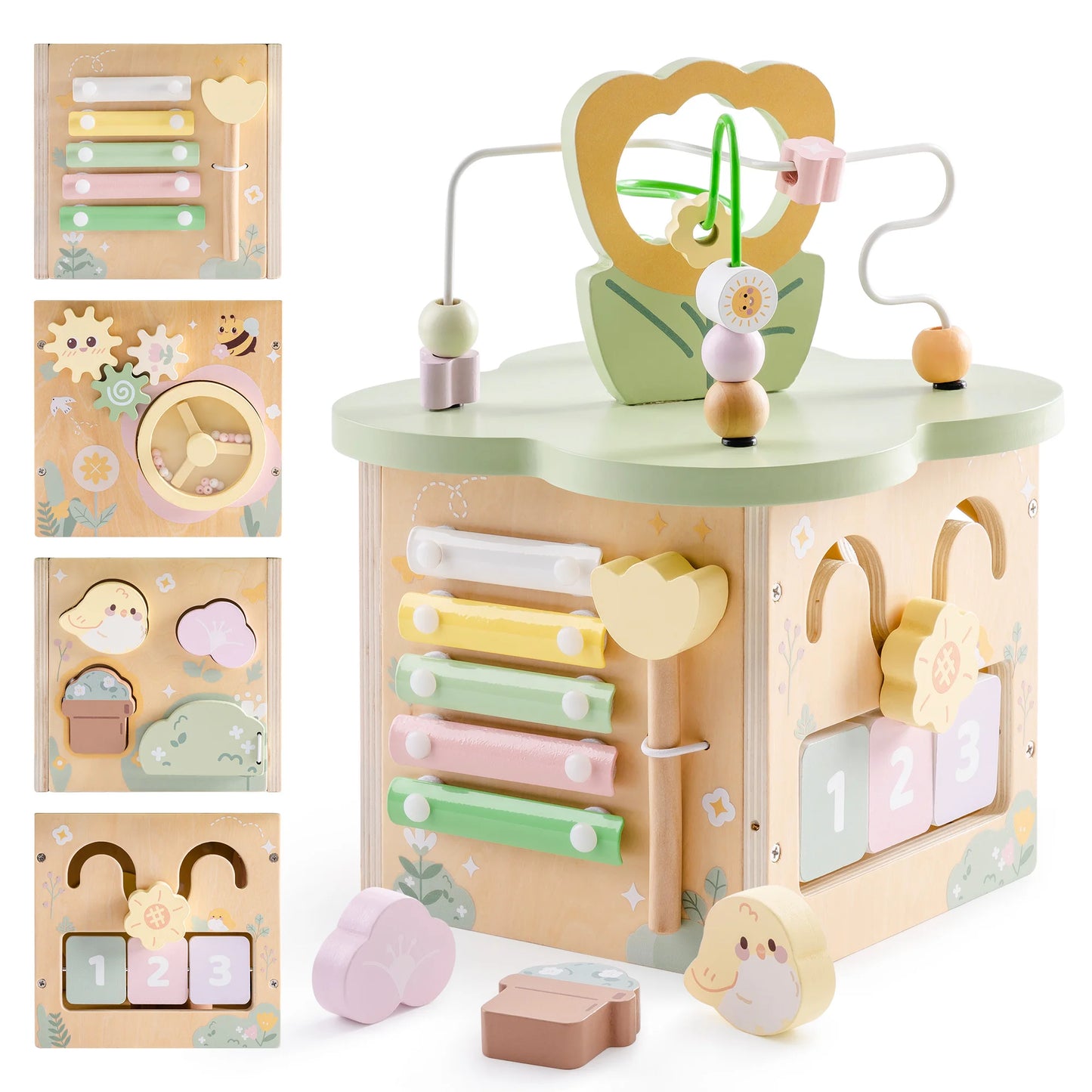 Robotime Wooden Montessori Activity Cube 9 Games in 1 Educational Toy for Toddlers