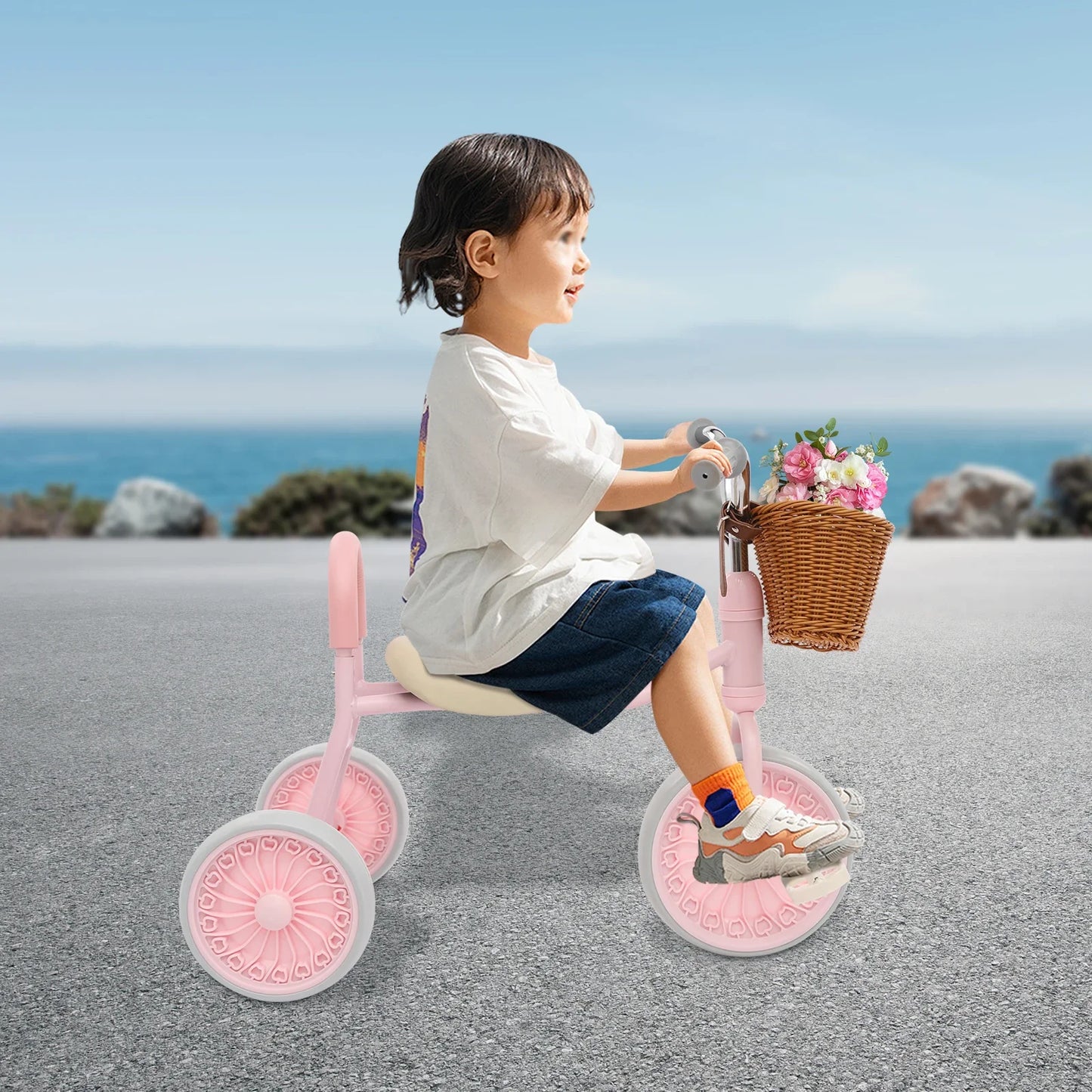 Children Tricycle With Basket And Training Wheels Ages 2-6