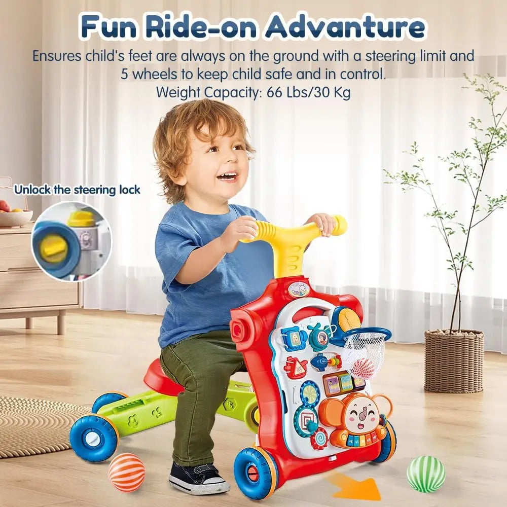 VATOS Baby Walker 5 in 1 Sit to Stand Learning Scooter Balance Bike Push Walker Table Toys for Toddlers and Infants with Music