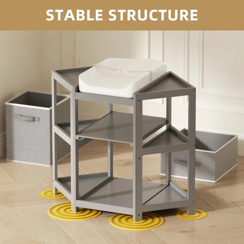Baby Corner Changing Table With Storage Drawers And Pad