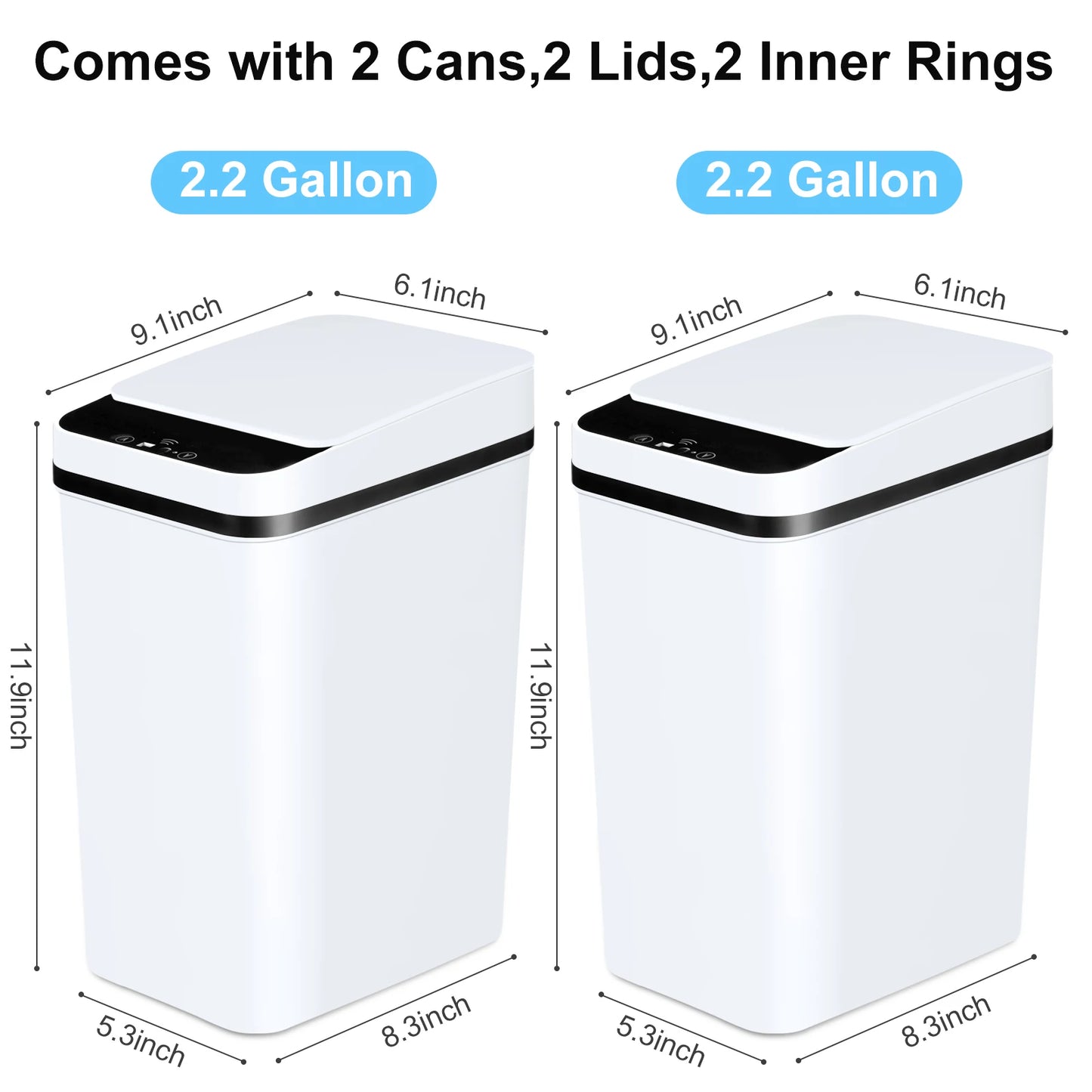 2 Pack 12L Touchless Motion Sensor Bathroom Trash Cans Slim Design with Lid for Bathroom Bedroom Living Room Office White
