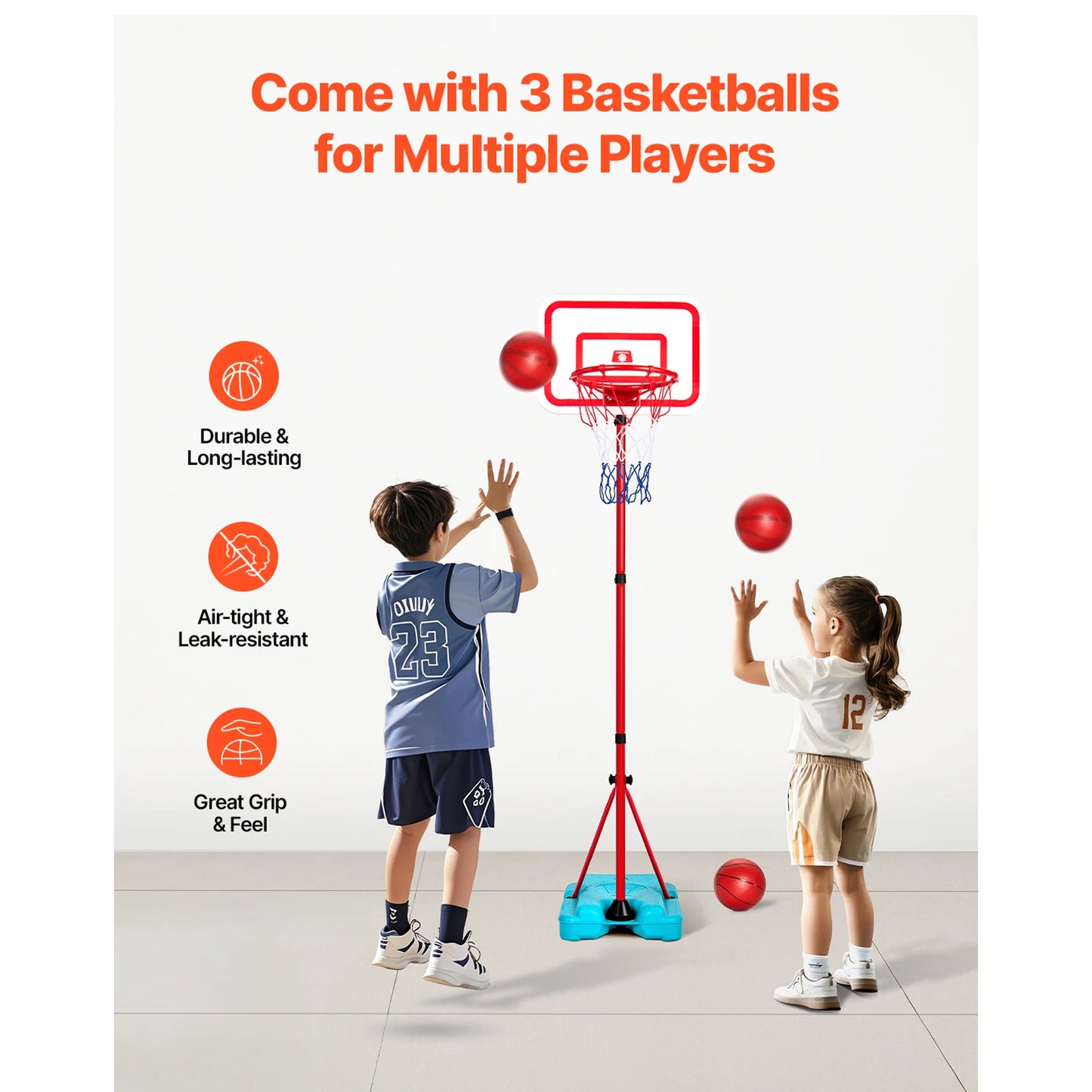 Vevor Adjustable Basketball Hoop for Kids 104 to 190CM Indoor Outdoor Sports Equipment