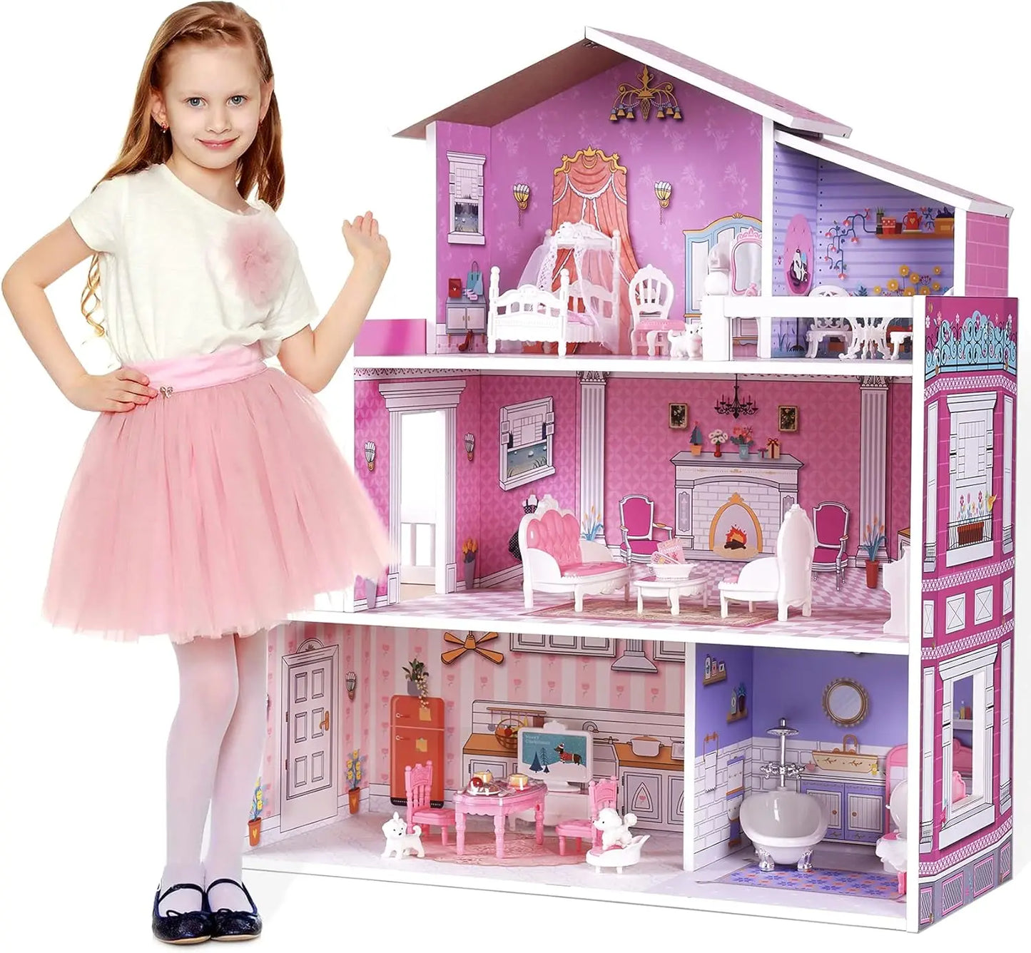 Robotime Robud Victoria Wooden Dollhouse for Kids Furniture Preschool House Toy for Girls