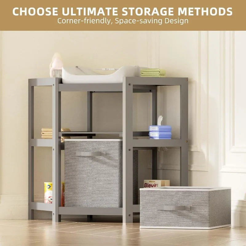 Baby Corner Changing Table With Storage Drawers And Pad
