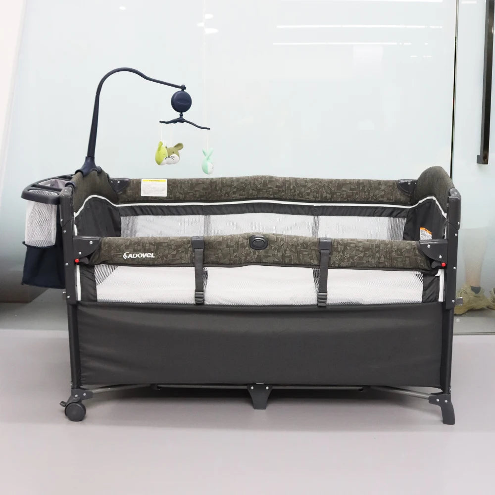 Cheap Hot Sale OEM Adjustable Baby Travel Rollaway Bed Bedside Crib Side Bed with Wheels and Diaper Table for 0 to 3 Years