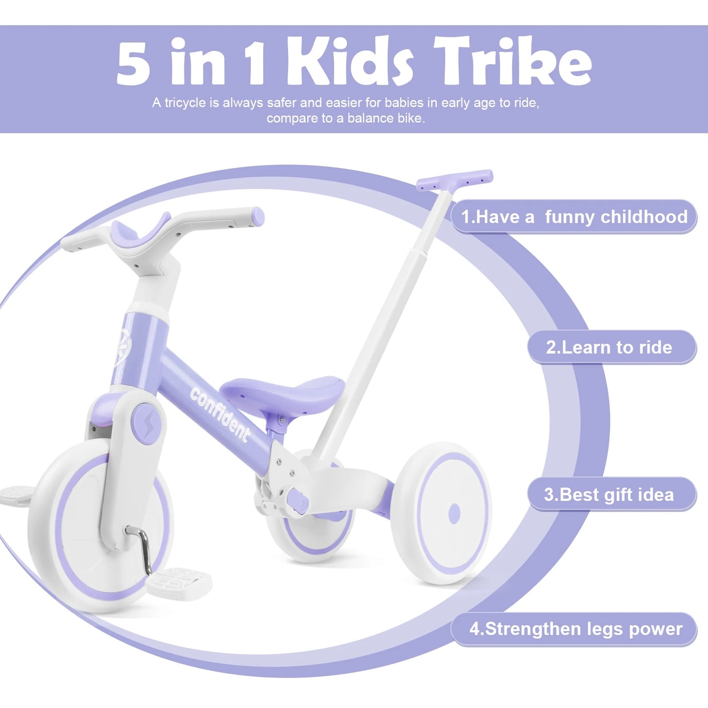 Toddler Tricycle For 1 To 3 Year Old Boy And Girl Best Birthday Gift For Baby Balance Training Bike Non Slip Tires For Kids Safety