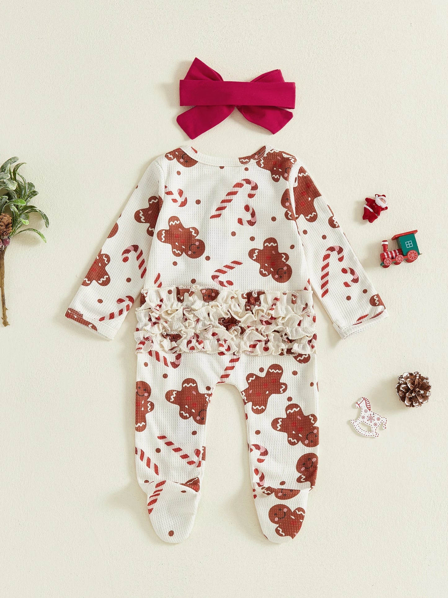 Baby Boy Christmas Romper Santa Print Zippered Footed Jumpsuit Hat And Socks Set