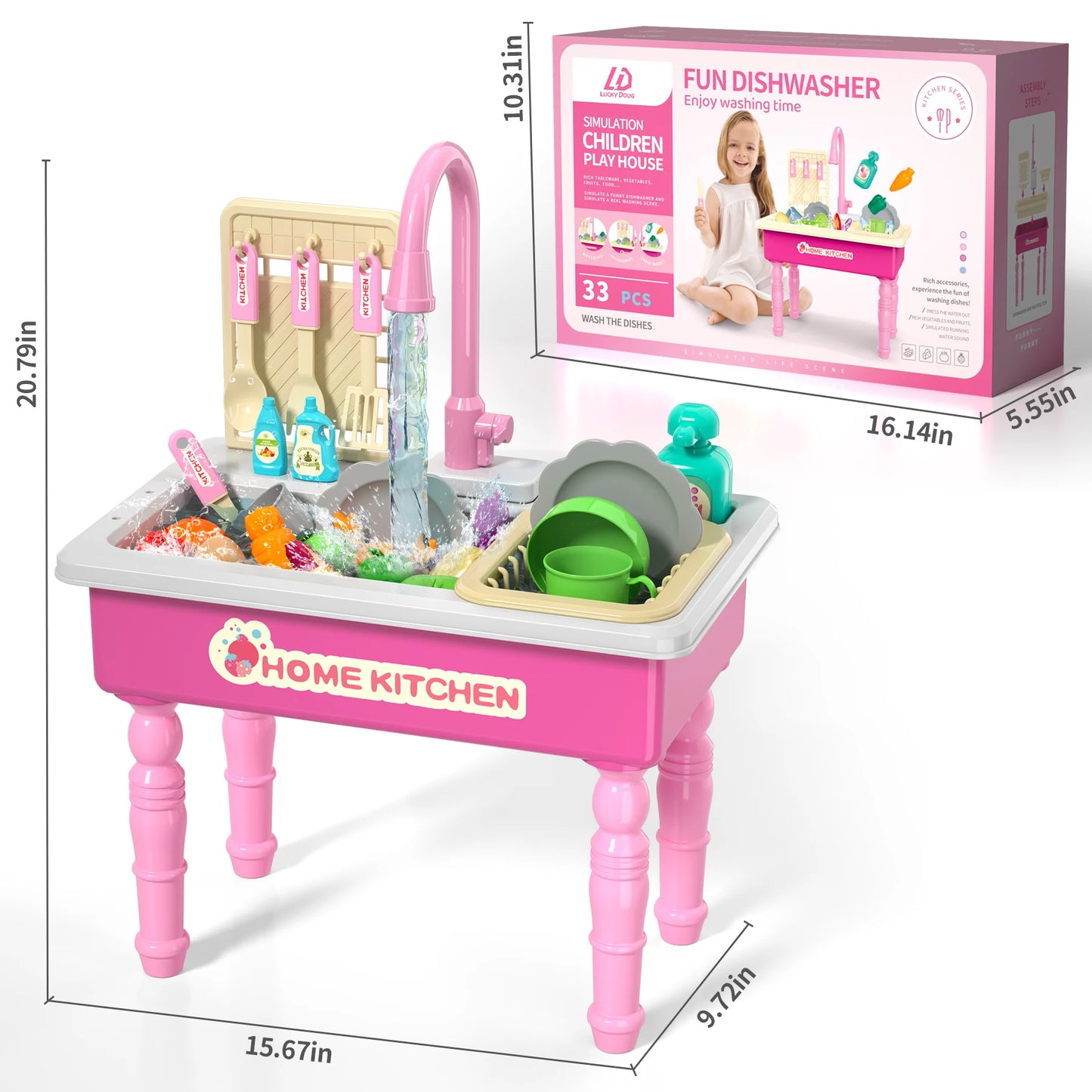Play Kitchen Sink Toy with Running Water and Dishwasher Feature