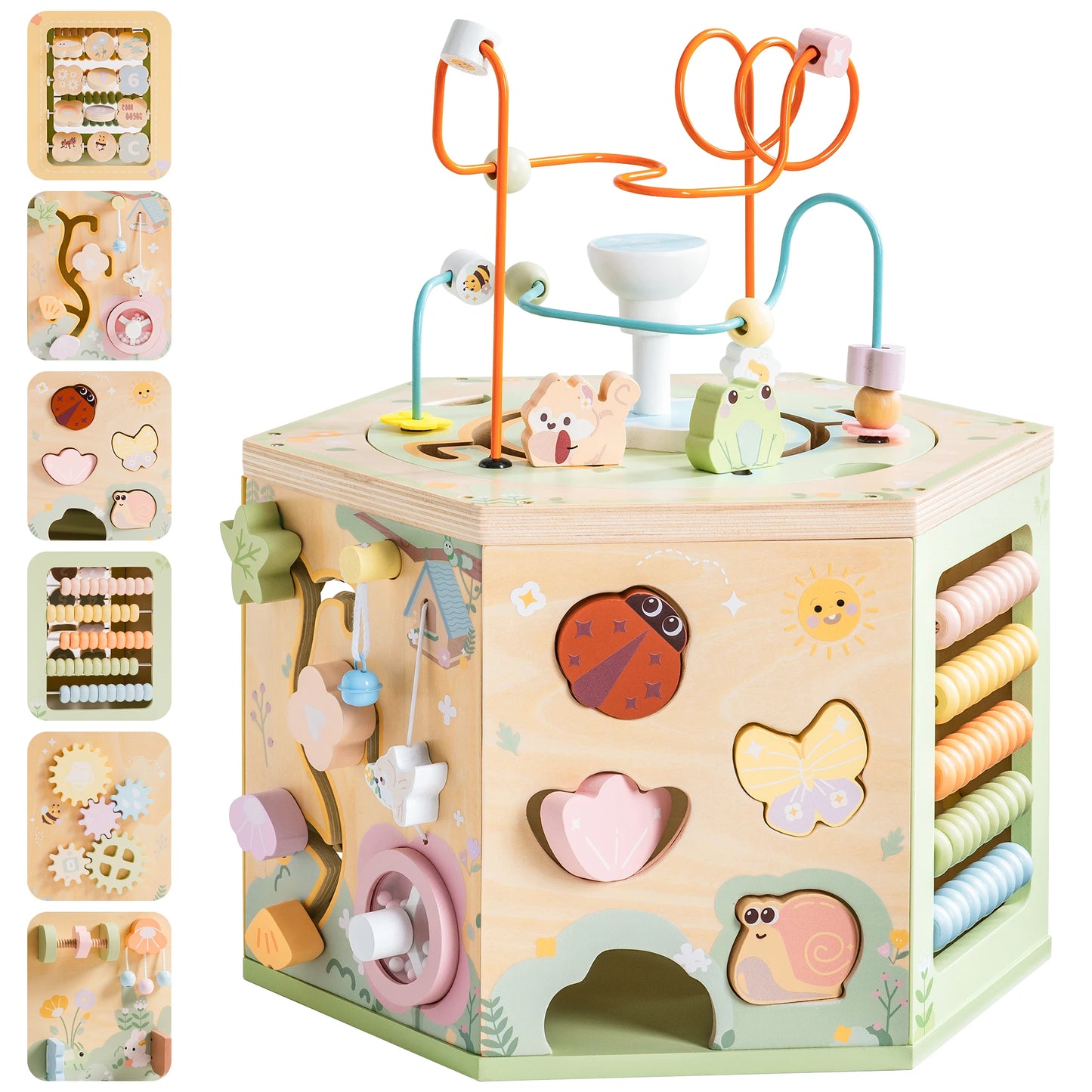 Robotime Wooden Montessori Activity Cube 9 Games in 1 Educational Toy for Toddlers