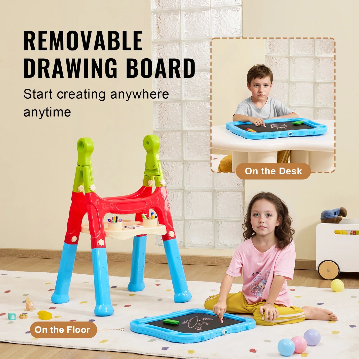 SucceBuy Children Magnetic Drawing Board Painting Art Easel with Chalkboard and Wordpad Color Graffiti Drawing Toys Gift for Kids