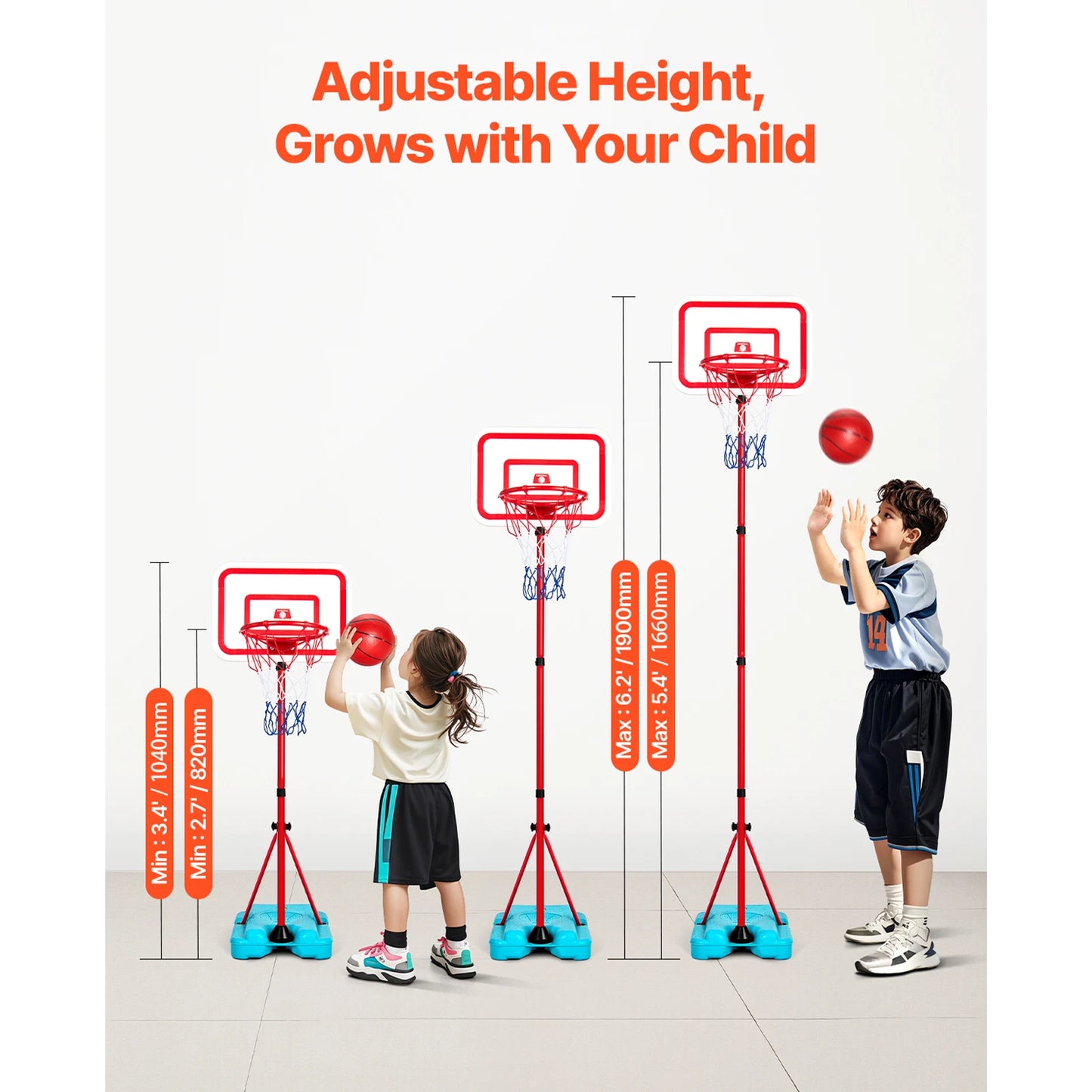 Vevor Adjustable Basketball Hoop for Kids 104 to 190CM Indoor Outdoor Sports Equipment