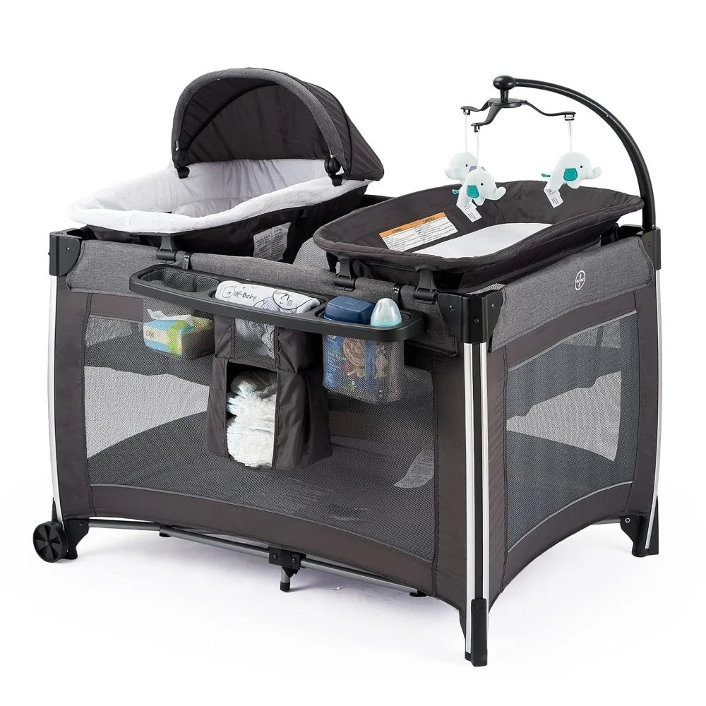 Grey 4 In 1 Portable Baby Crib Deluxe Nursery Center